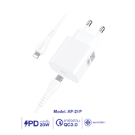 d-power ชุดชาร์จเร็ว รุ่น AP-21 PD20W พร้อมสาย Type-C to Lining ปลั๊กขากลมแบบใหม่ (มอก.62368-1) รับป