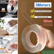 寬度2CM x長3M x厚2MM 強力黏性無痕奈米膠帶 透明膠帶 固定膠帶 無痕膠帶 防水耐高溫洗淨可重複使用雙面膠帶
