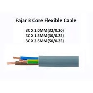 ( PER METER ) Fajar 1.0MM / 2.5MM 3 Core Flexible Cable Core 100% Pure Copper Loose Cut