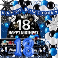 18th Birthday Decorations for Boys Girls 82PCS Blue Black Birthday Party Supplies Includes 18th Happ