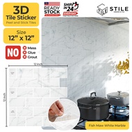 Fish Maw White Marble 3D Tiles Sticker Kitchen Bathroom Wall Tiles Sticker Self Adhesive Backsplash Clever Mosaic 12x12'