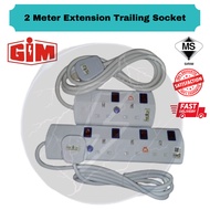 GIM 2 Meter Extension Trailing Socket Plug 2/3/4/5GANG [Neon Light, SIRIM Approved, Easy For 2 Pin &amp; Fireproof Material]