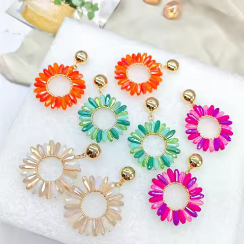 Rice bead earrings Circle Crystal Originality Hand knitting Bohemia Alloy Fashion Simple Beaded earr
