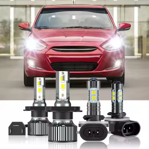 For Hyundai Accent 2000-2017 4x H4 881 LED Headlight Hi/Lo+Fog Light Bulbs 12V 6500K 20000LM White 1