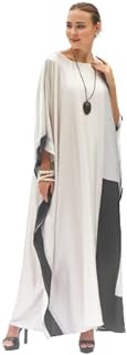 Black &amp; WhiteDesigner Printed Satin Silk Casual Wear Kaftan for Women,Boat Neck Silk Caftan Dress, Kaftan for Woman,Maxi Long Dress, Yellow, One Size