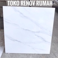 Promo menarik keramik lantai 60x60 putih motif carara GLOSSY (harga