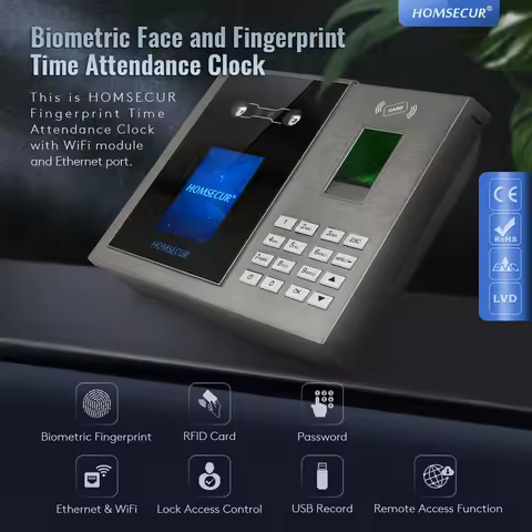 HOMSECUR New Face Fingerprint RFID Card Time Attendance+Free Software+WiFi+DST