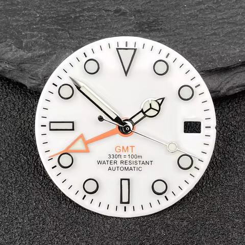 NH34 Dial GMT 28.5mm No Logo NH34 White Black Sterile Dials Blue Luminous Fit GMT NH34 Movement Acce