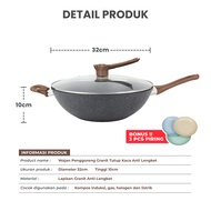 Wajan Panci Granit  Alat Masak Multifungsi dengan Lapisan Anti Lengket Tutup Kaca dan Gagang