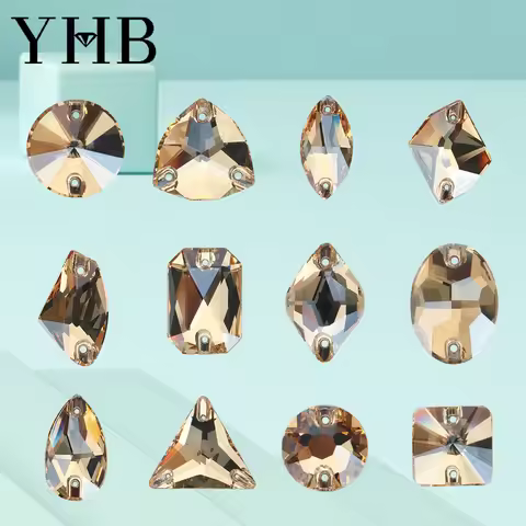YHB 001GS Golden Shadow Rolivi Navette Drop Glass Crystal AB Sewing Stones Flatback Sew on Rhineston