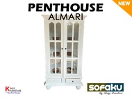 PENTHOUSE Almari - Kabinet Kaca 3 Tingkat Susun Pintu Putih - Showcase