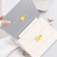 1pc Pink Striped Cute Little Duck Print Y-Fold Tablet Protective Case, Multi-Angle Rotating Support 