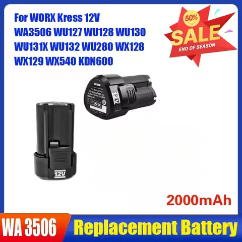 2000mAh for WORX Kress 12V WA3506 WU127 WU128 WU130 WU131X WU132 WU280 WX128 WX129 WX540 KDN600 Elec