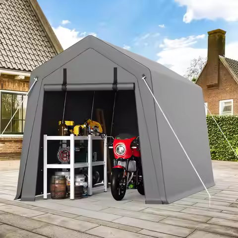 6x8FT Portable Outdoor Garage, Waterproof & UV-Resistant Portable Storage Shed with 2 Roll-Up Doors,