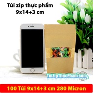 100 Túi zip vàng cửa sổ MIS nhiều kích thước đựng thực phẩm loại 1 Túi zipper giấy kraft vàng