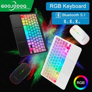 GOOJODOQ RGB Wireless Keyboard  Rainbow Backlit Wireless Keyboard with Touchpad and Mouse, Mini Blue