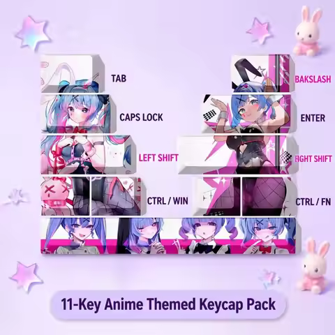 11 Key/set Keycap Rabbit Hole keycaps Mechanical keyboard accessories Hatsune Miku Wear-resistant Pe