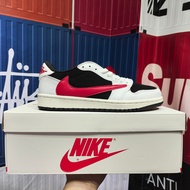 Rey stock Travis Scott x AJ1 low top sneakers basketball shoes Barhook black red