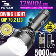 Puteer Diving Torchlight Diving Flashlight Super Bright Xhp70 Led Torch Light Waterproof Diving IPX8