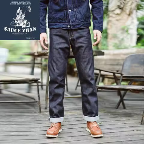 SauceZhan 316XX Casual Selvedge Jeans Raw Denim Jeans Unwashed Selvage Indigo Denim Jeans Straight M