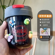 KEKEBEBE 330ml CHER Duo Way School Kids Mini Water Bottle With Straw Drinking Children Small Bottles