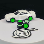 RS004 - Hot Wheels 1/64 Rubber Wheels BBS LM Mesh Tayar Getah 10mm JDM Long Axle | Fluorescent Green