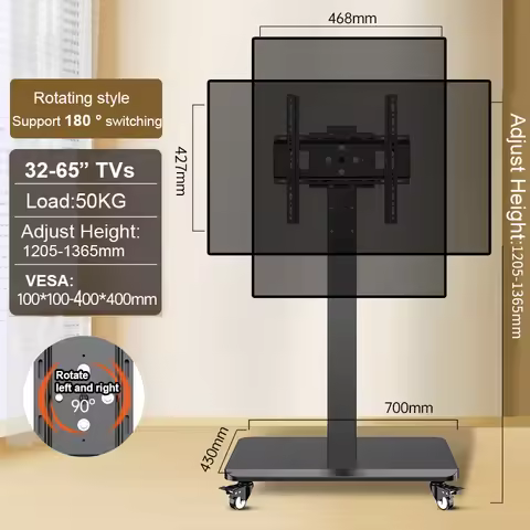 Floor TV Stand with Power Outlet, Universal TV Stand for 26-65 inch TVs up to 110 lbs, Height Adjust