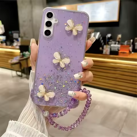 Crystal Bracelet 3D Butterfly Glitter Case For Huawei Pura 70 Pro P30 Lite P40 P20 P50 Pro P Smart 2