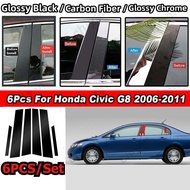 6Pcs Glossy Black / Glossy Chrome / Carbon Fiber / PC Material Car Door Window Center Middle B C Pil
