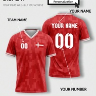 Custom Denmark Football Shirt - Quick-Dry Breathable Training Top With Personalized Name & Number Pr