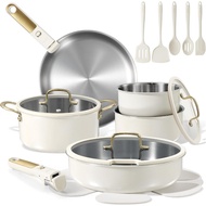 CAROTE 19pcs Tri-Ply Stainless Steel Cookware Set with Detachable Handle, Pots and Pans Set