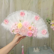 High-value Silk Flower Heavy Industry Feather Lace Fan New Chinese Style Stroke Photo Dance Props Fo
