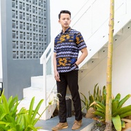 Baju Batik Pasangan Pria Wanita Dewasa Model Dress Tali samping Lengan Pendek Motif Songket Biru - B