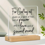 Clear Acrylic Bible Verse Table Sign 2 Timothy 1:7 Scripture Desk Plaque Wooden Stand Christian Deco