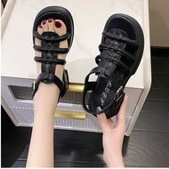 4p wedge shoes with thin straps and 3 horizontal woven straps - X051 (Loose fit)