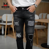 Celana Jeans Sobek Rucas Premium Pria Abu Bikers Slimfit Fit