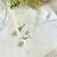 天然天山藍愛心跟淡水珍珠的耳環 天山藍 淡水珍珠 手作耳環