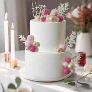 53 Pieces Rose Pink Ball Cake Toppers, Boho Style Cake Toppers Rose Pink Gold Faux Pearl Balls Happy