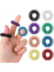 小型手指按摩器，手指按摩環，新奇彈簧手指尖按摩器，壓力釋放玩具，適用於靜音減壓裝置和按摩器以改善血液循環（8個裝，隨機顏色）