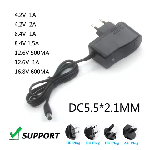 DC Power Supply 4.2V 8.4V 12.6V 16.8V 1A 2A 600MA 1000mA Universal AC Adapter Charger For lithium ba