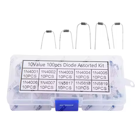 100Pcs 10 Values Rectifier Diode Assorted Kit 1N4004 1N4005 1N4006 1N4007 1N5817 1N5818 1N5819 with 