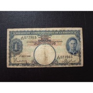 Malaya British Borneo Old Banknotes King George VI 1 Dollar Year 1941 Prefix J53 ( Circulated Very F