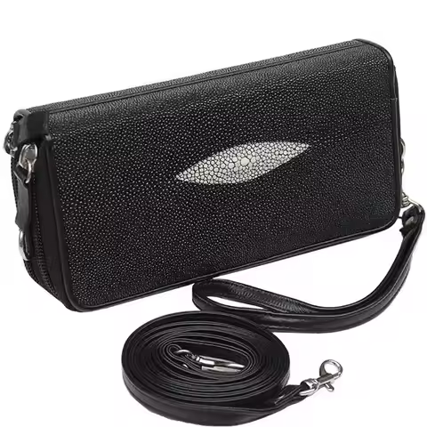 Authentic Real Stingray Skin Women's Wristlets Bag Genuine Leather Female Phone Clutch Purse Lady Sm