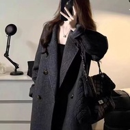 Dài trung bình hai mặt màu xám Áo Khoác Len cashmere áo khoác Jacket len mùa đông