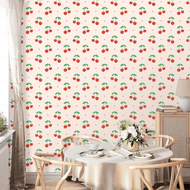 1 Roll Sweet Cute Self-Adhesive Wallpaper, Pink Cherry Polka Dot Pattern, 17.32 X 393.7 Inch, Peel A