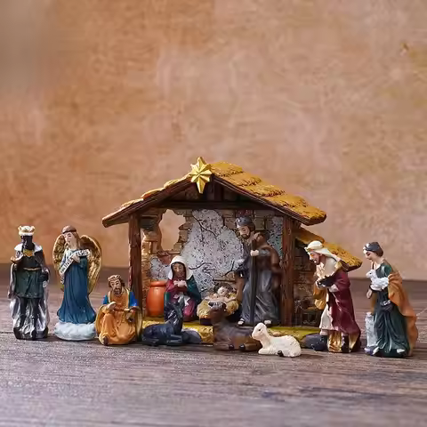 12Pcs Christmas Nativity Figurines Baby Jesus Manger Scene Artwork Collectable