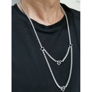 5mm Thickness Stainless Steel ZhenZhuDouble hanger Amulet Necklace. 不锈钢双挂佛牌项链.