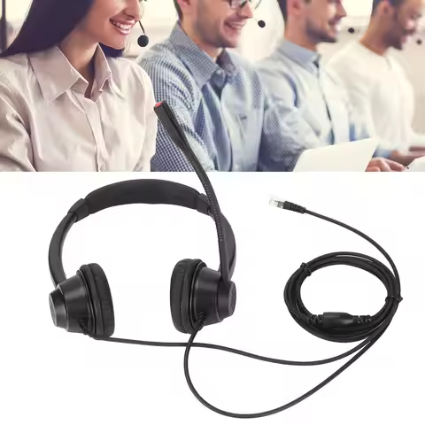 RJ9 Telephone Headset Noise Cancelling Binaural Corded Cell Phone Headphone with Mic for VOIP Phone