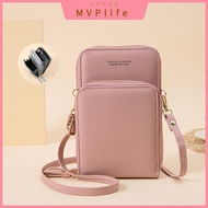 Simply Mini Handphone Cell Mobile Phone Sling Crossbody Bag Wallet Women Korean Style Soft Leather Zip Large Capacity