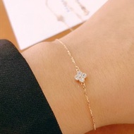 18k 黃k金/玫瑰金/白k金 12分鑽石 幸運草鑽石手鍊